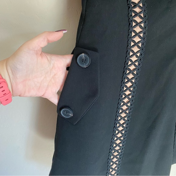 Self Portrait Black Crepe Lace Bow Cap Sleeve A Line Mini Dress - Picture 8 of 14